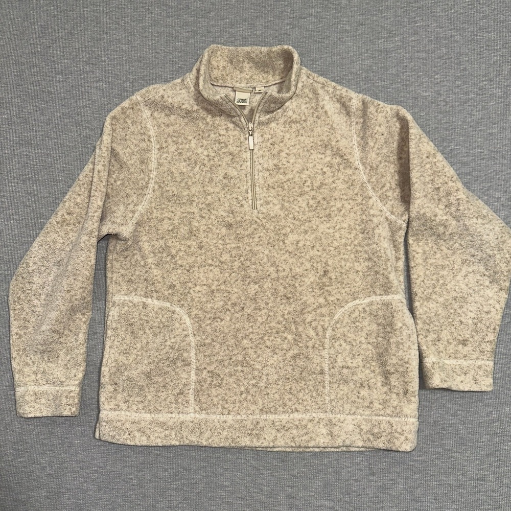 L.L.Bean Marled Fleece Quarter Zip Pullover Sweater Oatmeal Beige Womens Size M